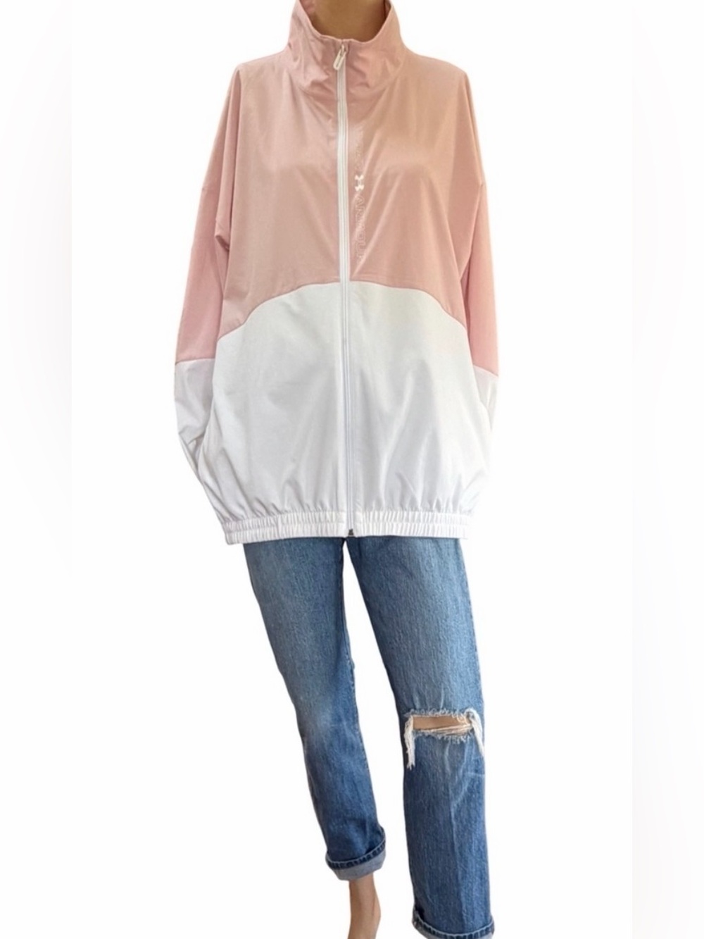 Under Armour UA Storm Oversized Windbreaker Water Repellent Jacket Pink White M